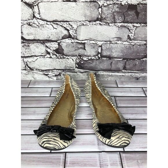 Kate Spade Zebra Print Ivory Black Stripe Patent Bow Ballet Flats Women Sz 8M US - Picture 15 of 16